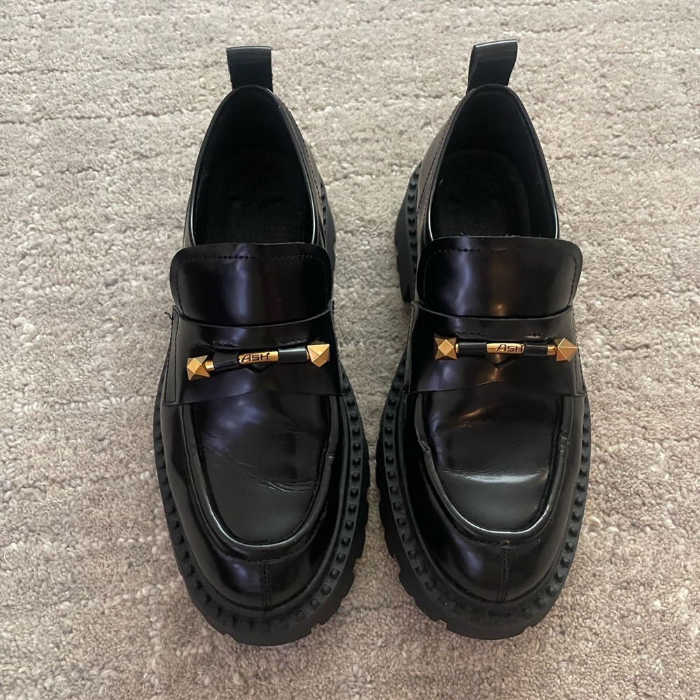 Ash Black Leather Chunky Loafers